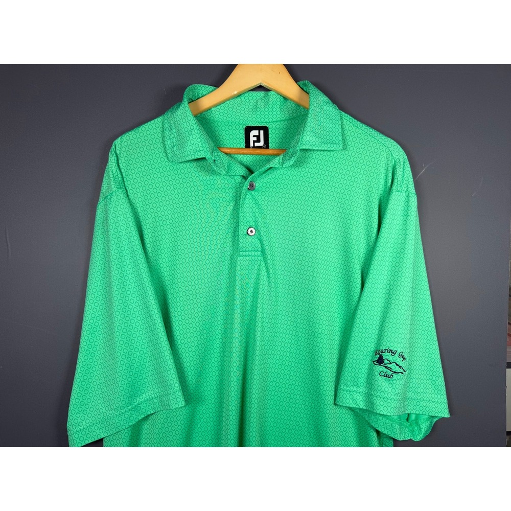 FootJoy Mens Large Roaring Gap Club Golf Polo Shirt Green Geometric Diamond